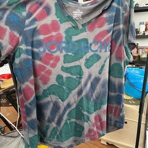 Jordache Long Sleeve Tie-Dye V-Neck Tee in Green, Blue & Pink